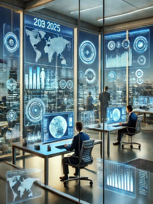 business trends 2025 futuristic AI office scene