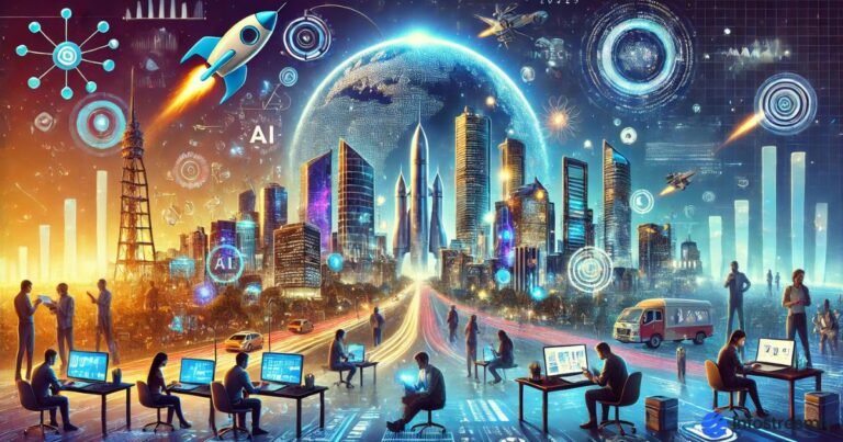 Futuristic illustration of India’s fastest growing startups in 2025 with AI technology, innovation ecosystem, and digital economy.