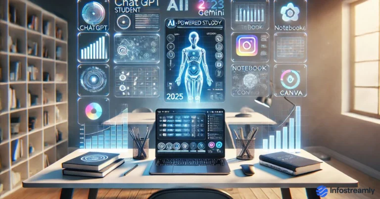 Top Free AI Tools for Students in 2025 futuristic student workspace illustration