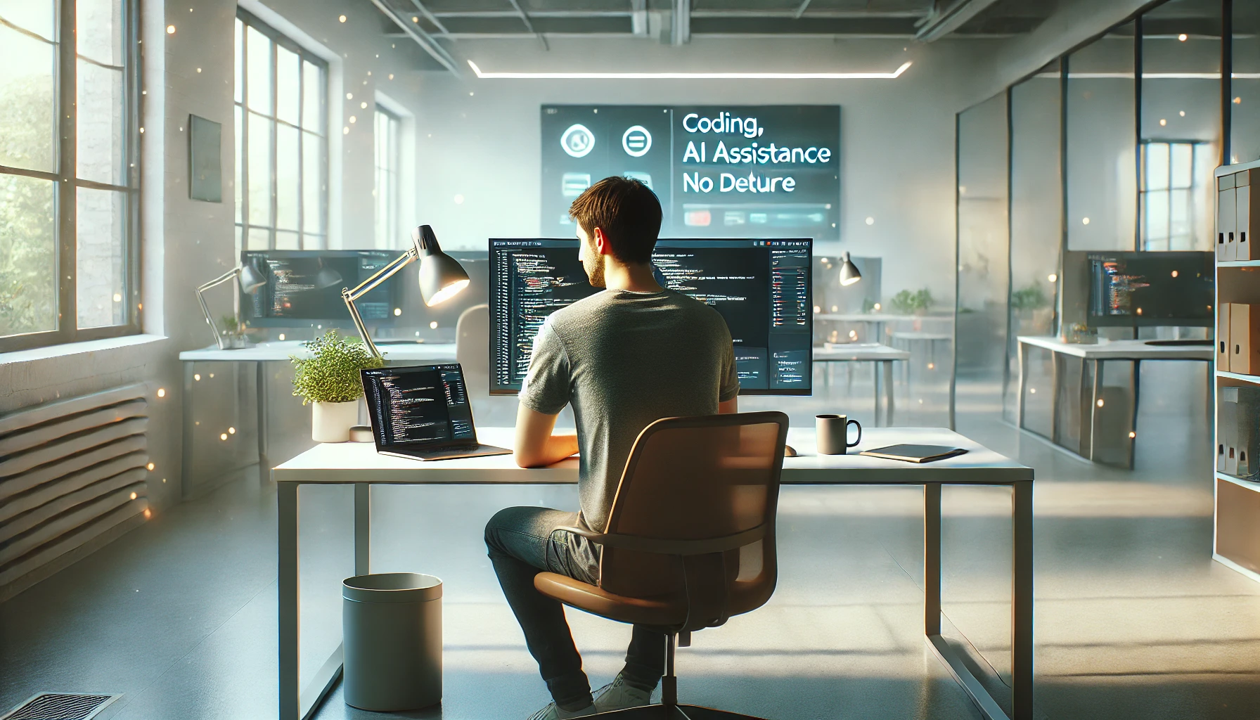 Emerging developer tools in 2026 concept showing a modern developer working calmly on a laptop in a clean workspace