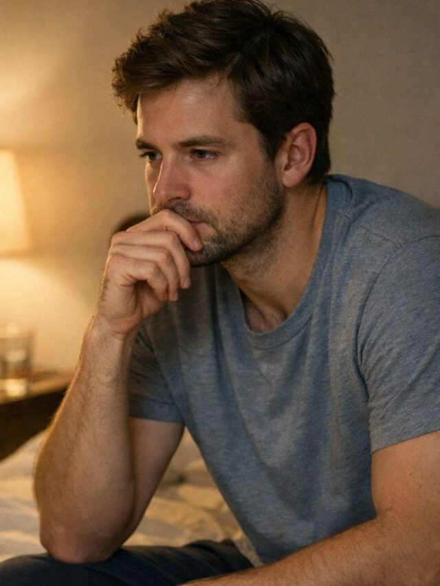 Person sitting quietly at night holding phone and thinking deeply