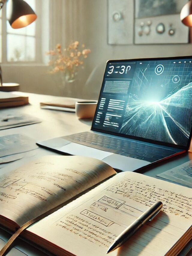 Paper thinking vs AI tools showing handwritten notes and laptop with AI interface for clarity