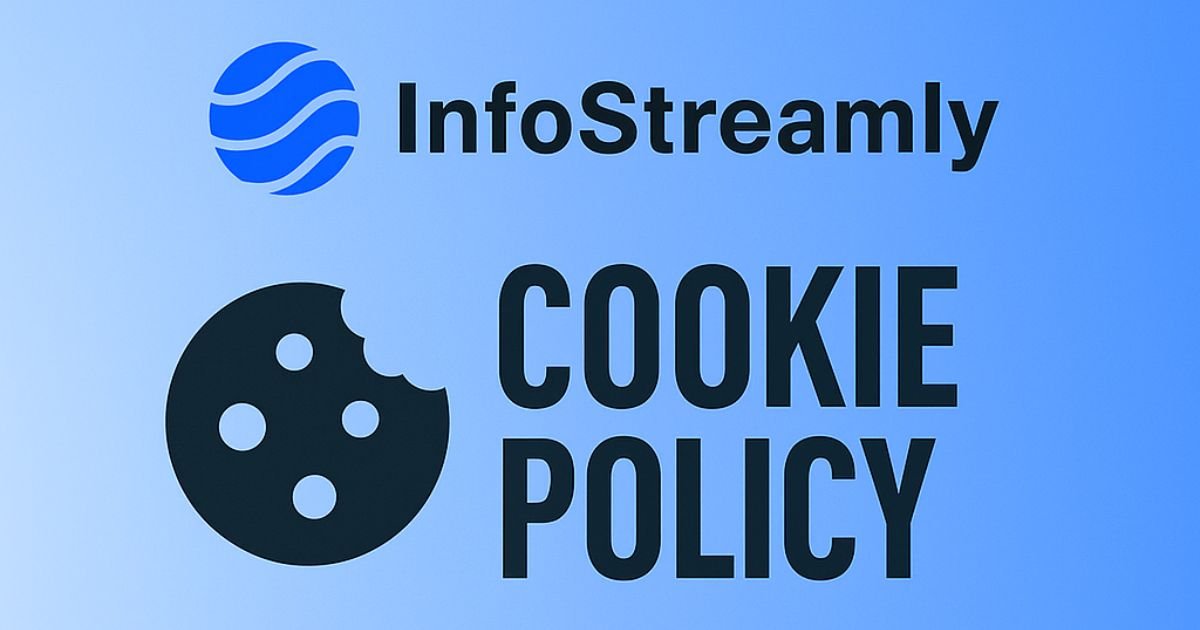 InfoStreamly Cookie Policy Page Banner with website logo on blue gradient background