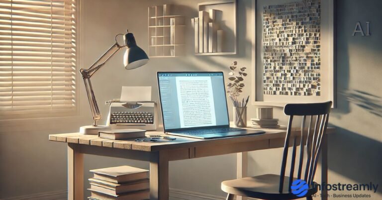 AI changing writing style shown through an editorial illustration of a writer’s unfinished work and quiet frustration