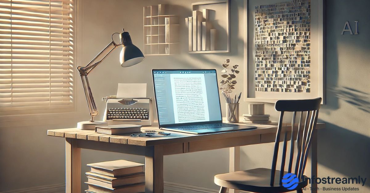 AI changing writing style shown through an editorial illustration of a writer’s unfinished work and quiet frustration