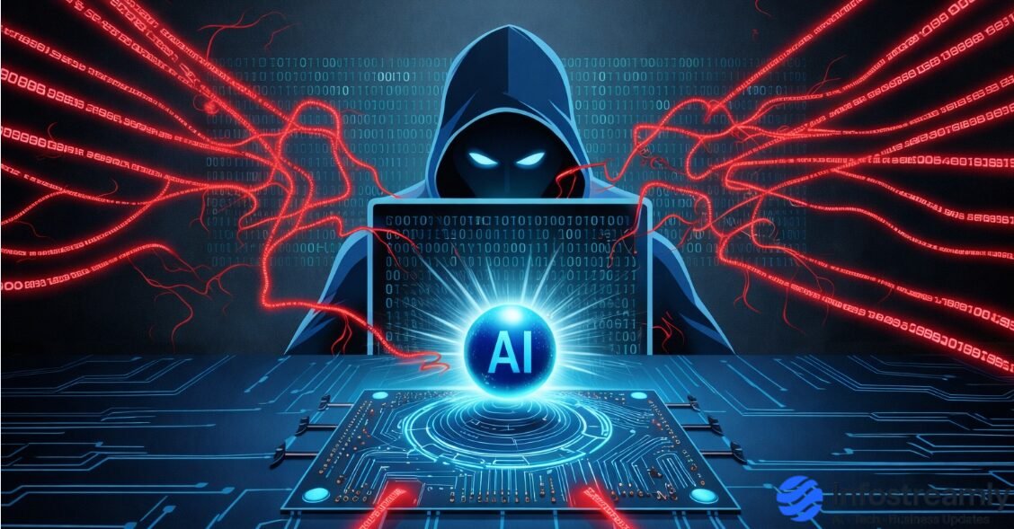 AI cyber attack economy illustration showing how artificial intelligence enables low-cost automated cyber attacks