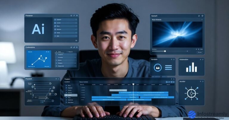 Beginner freelancer learning AI Skills for Freelancing 2026 on a laptop to start online freelancing