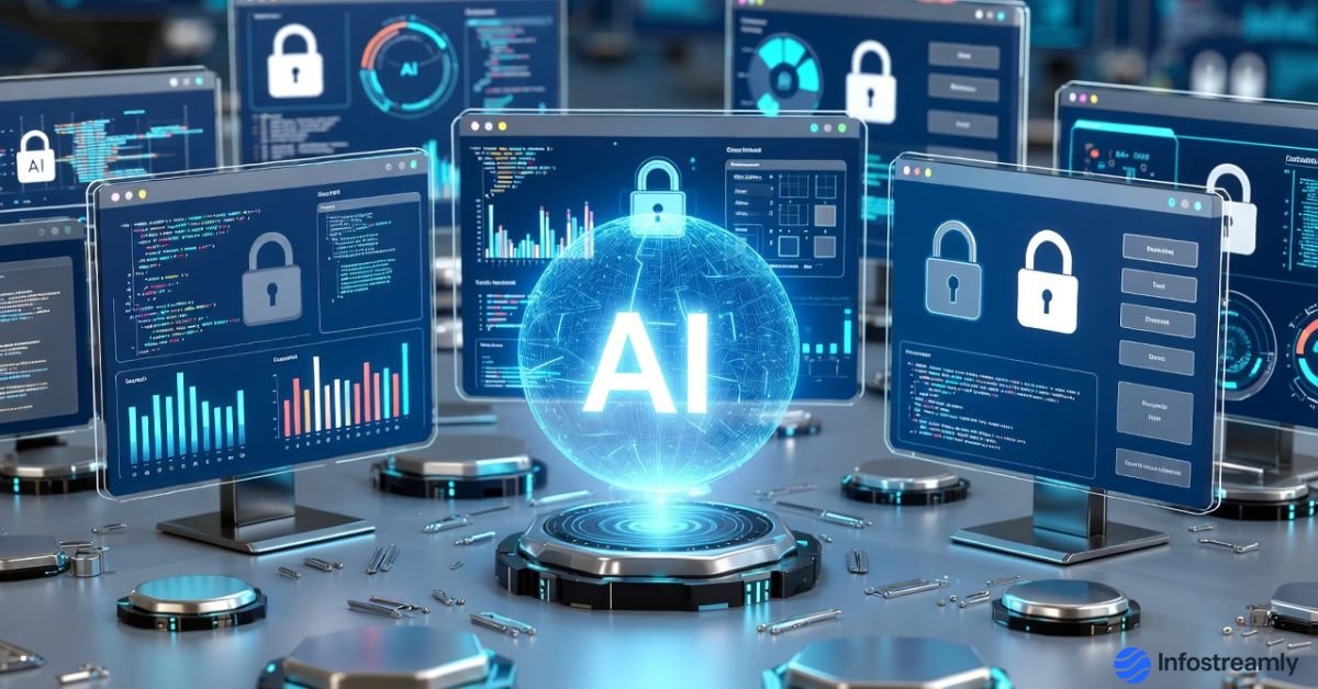 Editorial illustration showing why AI tools feel limited, with controlled system features and subtle security locks symbolizing intentional design choices that improve reliability and trust.