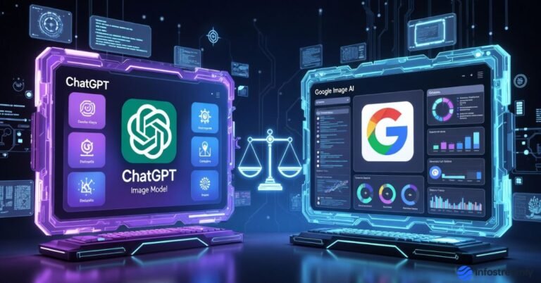 ChatGPT Image Model vs Google Image AI comparison showing two AI image generation systems with different creative approaches