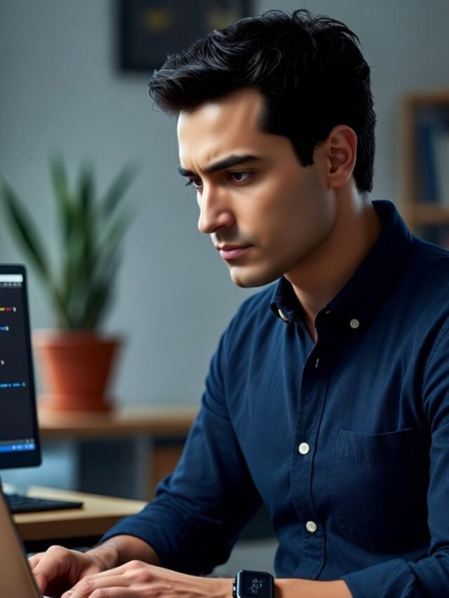 Developer testing Claude Code LSP plugins on laptop in modern workspace