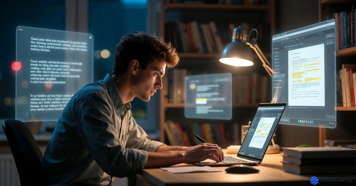 Content creator using AI research assistance to plan and write YouTube video scripts